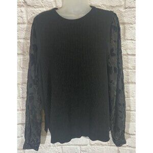 Isaac Mizrahi Live! 2X Sweater Burnout Velvet‎ Sleeves Black Shimmer Ribbed 9708